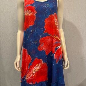 LEOMA LOVEGROVE Floral Sleeveless Dress Flounce Hi-Low Size L Beach Vacay Artsy